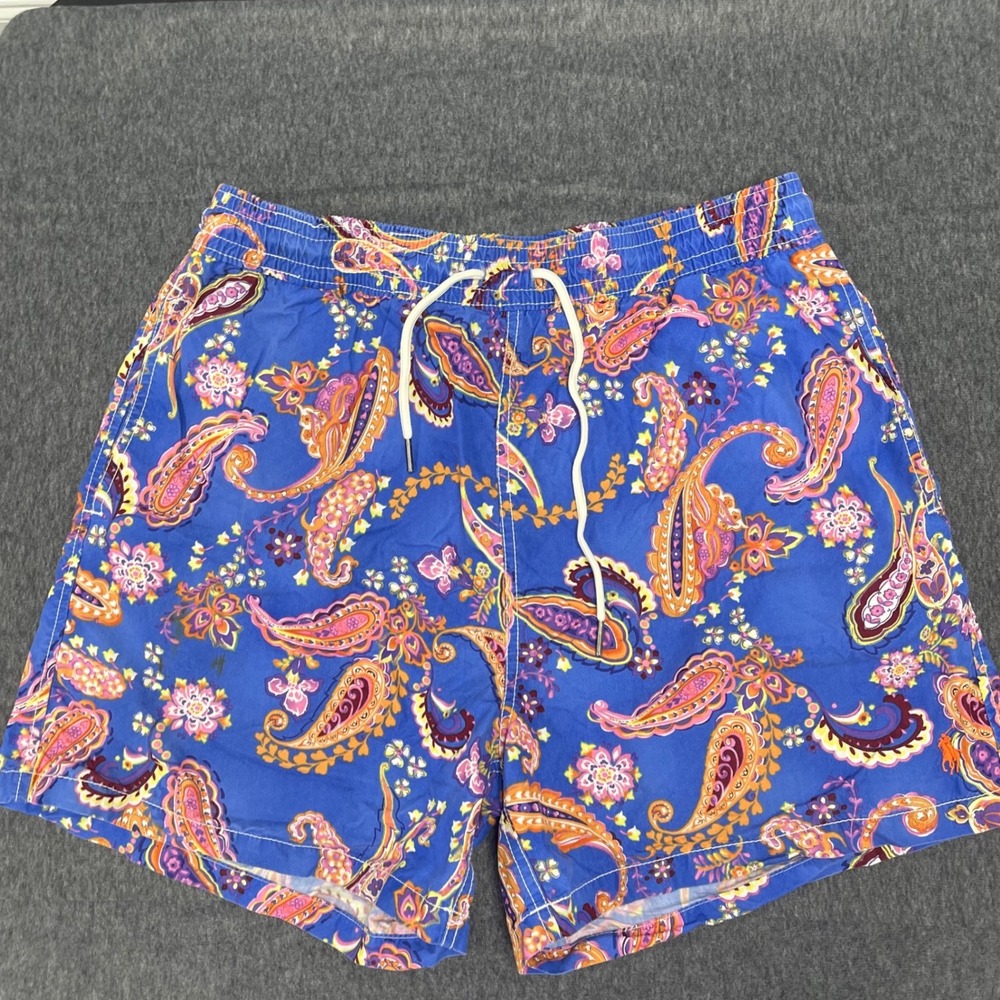 Polo Ralph Lauren Swim Summer Trunks Blue Paisley Print Drawstring L